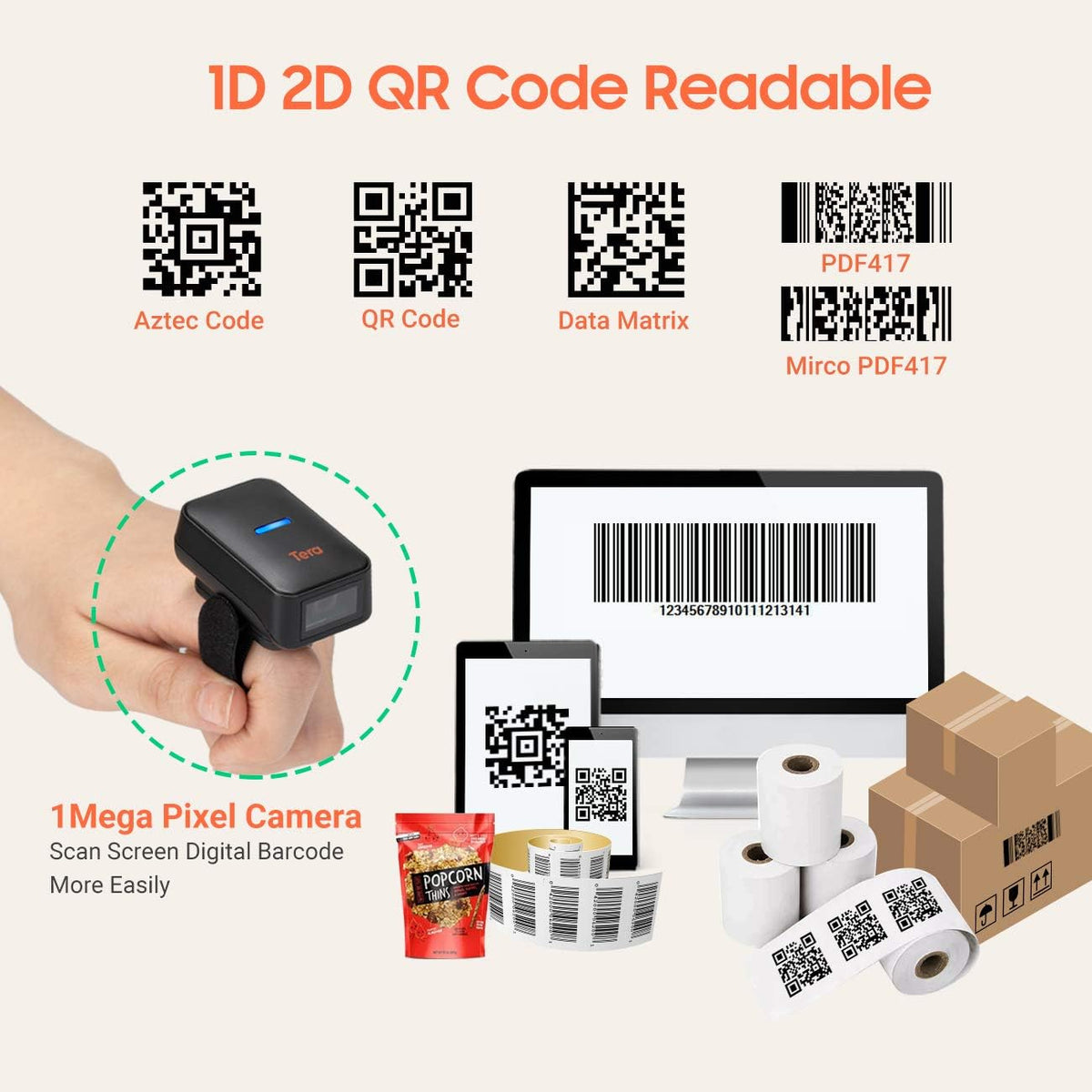 Wireless Ring Barcode Scanner with Bluetooth H108001