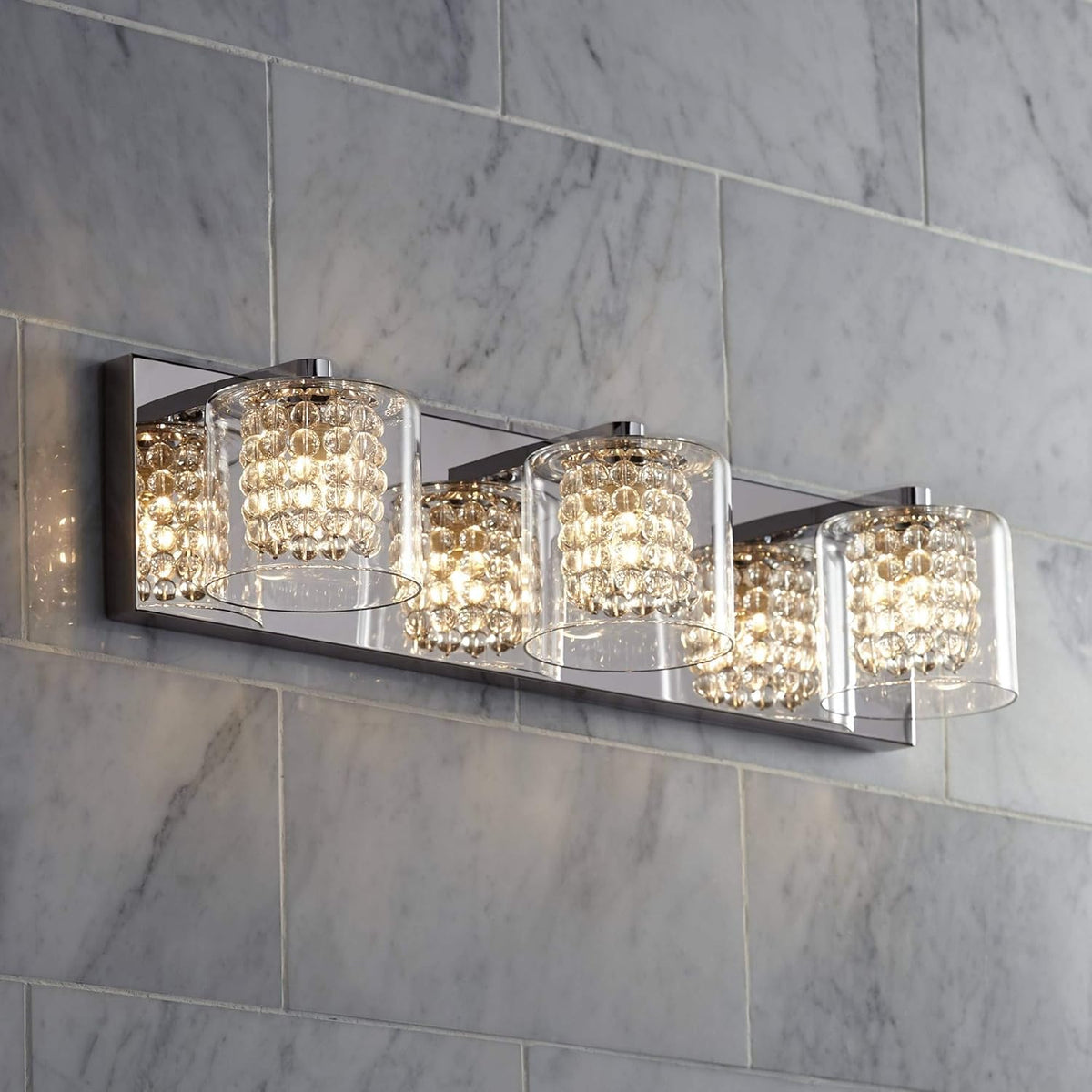 Chrome Silver Metal 3-Light Wall Mount Fixture with Clear Glass Shade F5919