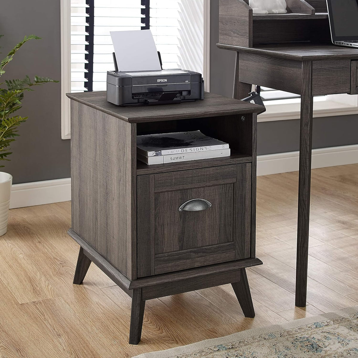 Tall Wooden File Cabinet with Fully Extended Drawer X7512