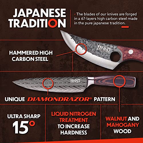 6 Piece Japanese Carbon Steel Kitchen Knife Set with Walnut and Mahogany Wood Handles S3702