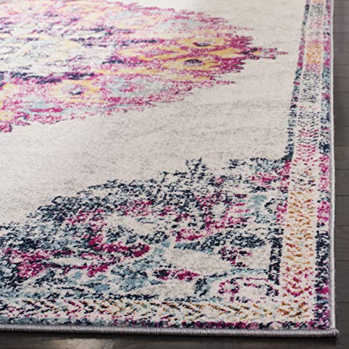 Runner Rug - 2' x 6', Ivory & Fuchsia, Medallion Distressed Design G83246
