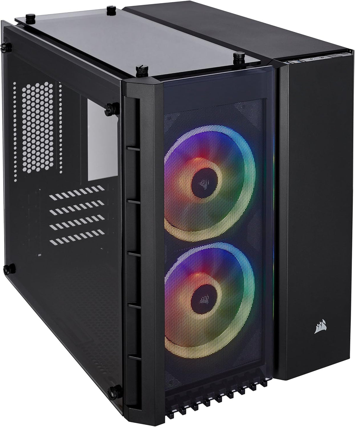 Micro-ATX Case with 2 RGB Fans, Tempered Glass - White O318