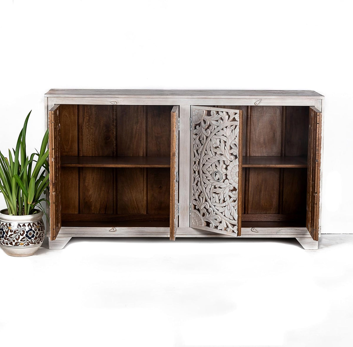 Hand Carved White Sideboard Cabinet I9064