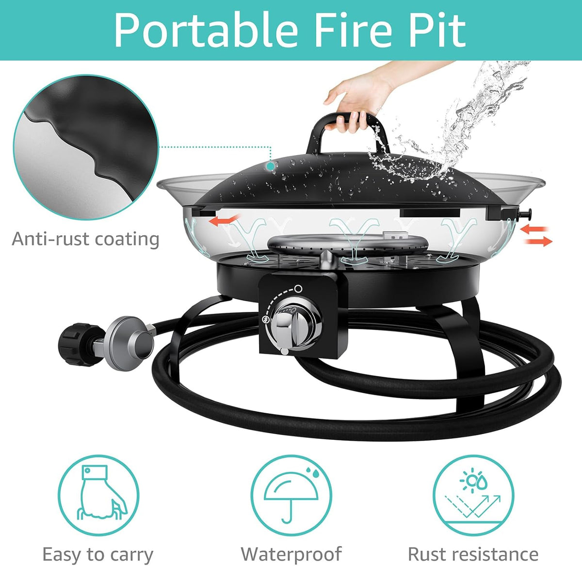 Portable Propane Fire Pit with Lid E976749
