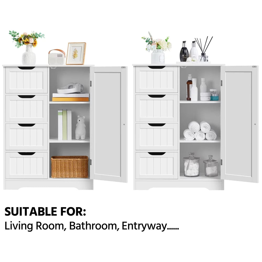 White 4 Drawer Wooden Bathroom Floor Cabinet J745