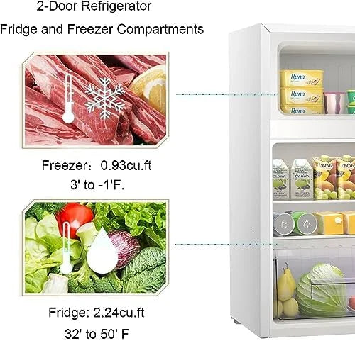 Mini Refrigerator 3.2Cu.Ft Compact Fridge Double Doors Freezer Grey E131