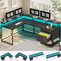 Black L Shaped Corner Computer Desk with Drawers O613