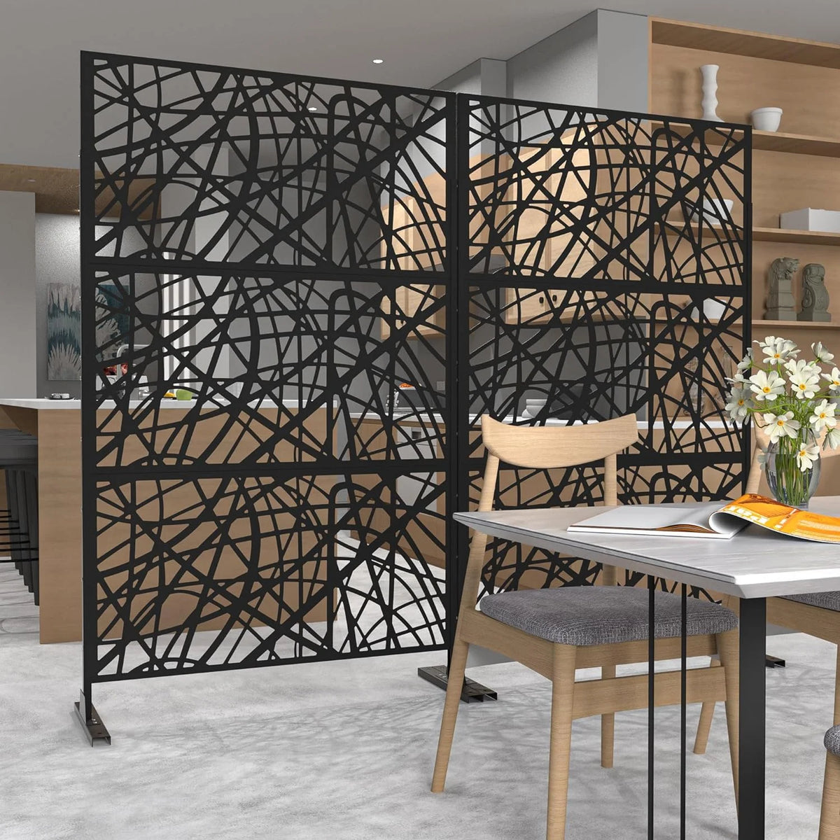 Black Metal Privacy Screen Panel with Stand H886