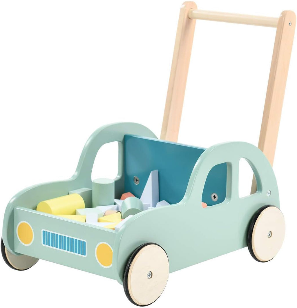 Green Wooden Baby Walker with Wheel, Blocks Trolley, Push & Pull Toys, Pack of 2 R262