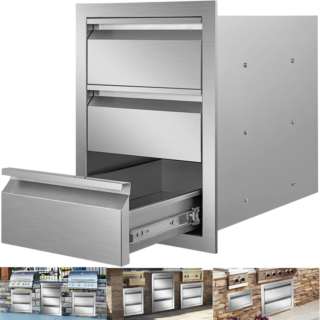 14 x 18 x 16 Inch SUS 304 Stainless Steel Double Access Drawers J16857