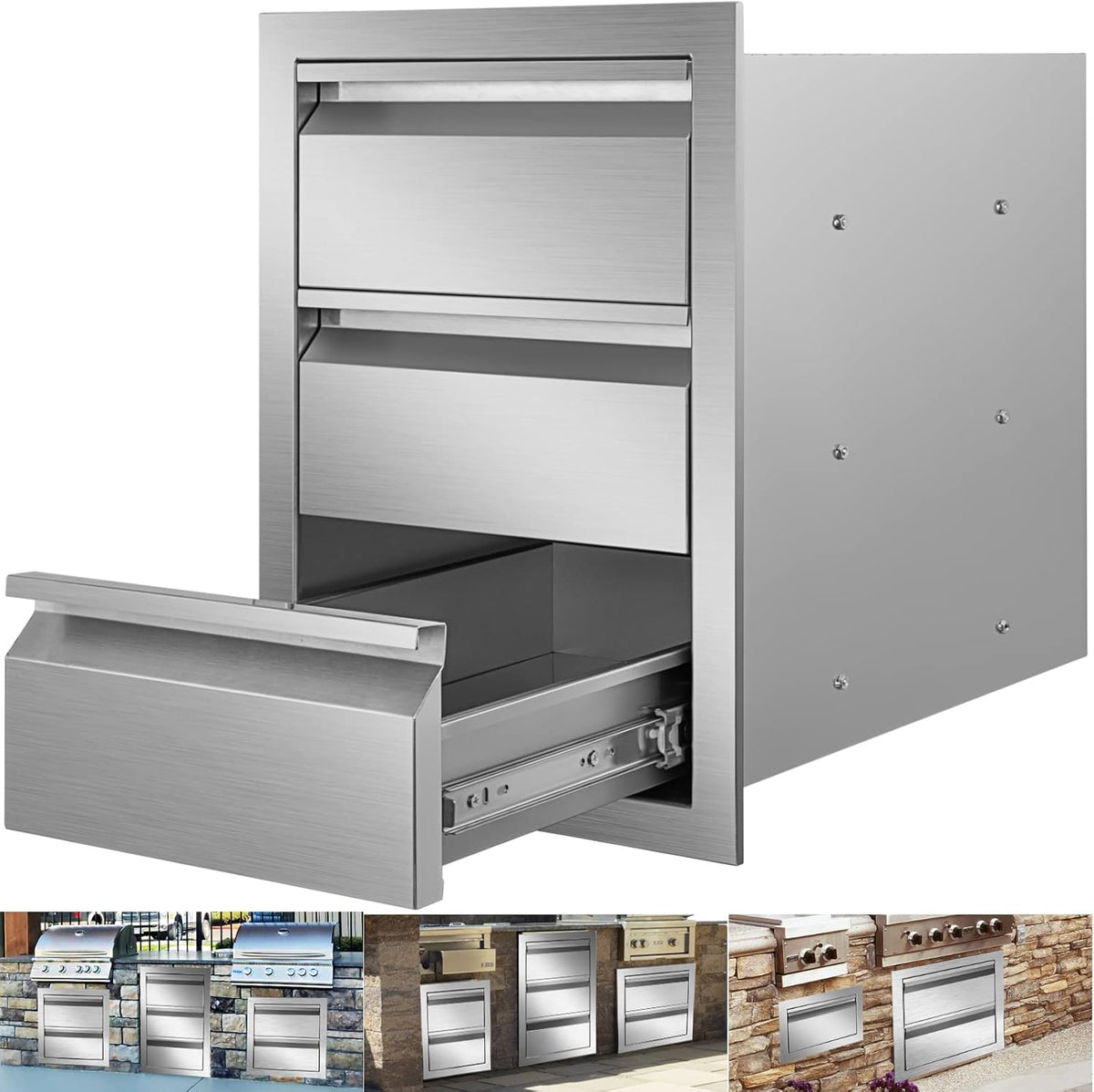 14 x 18 x 16 Inch SUS 304 Stainless Steel Double Access Drawers J16857