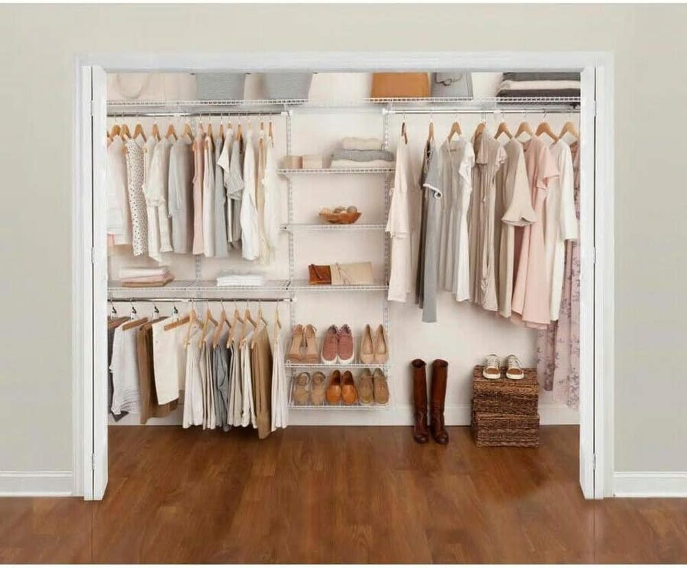 White Wire Shelving Kit with Expandable Shelving and Telescoping Rods G82004