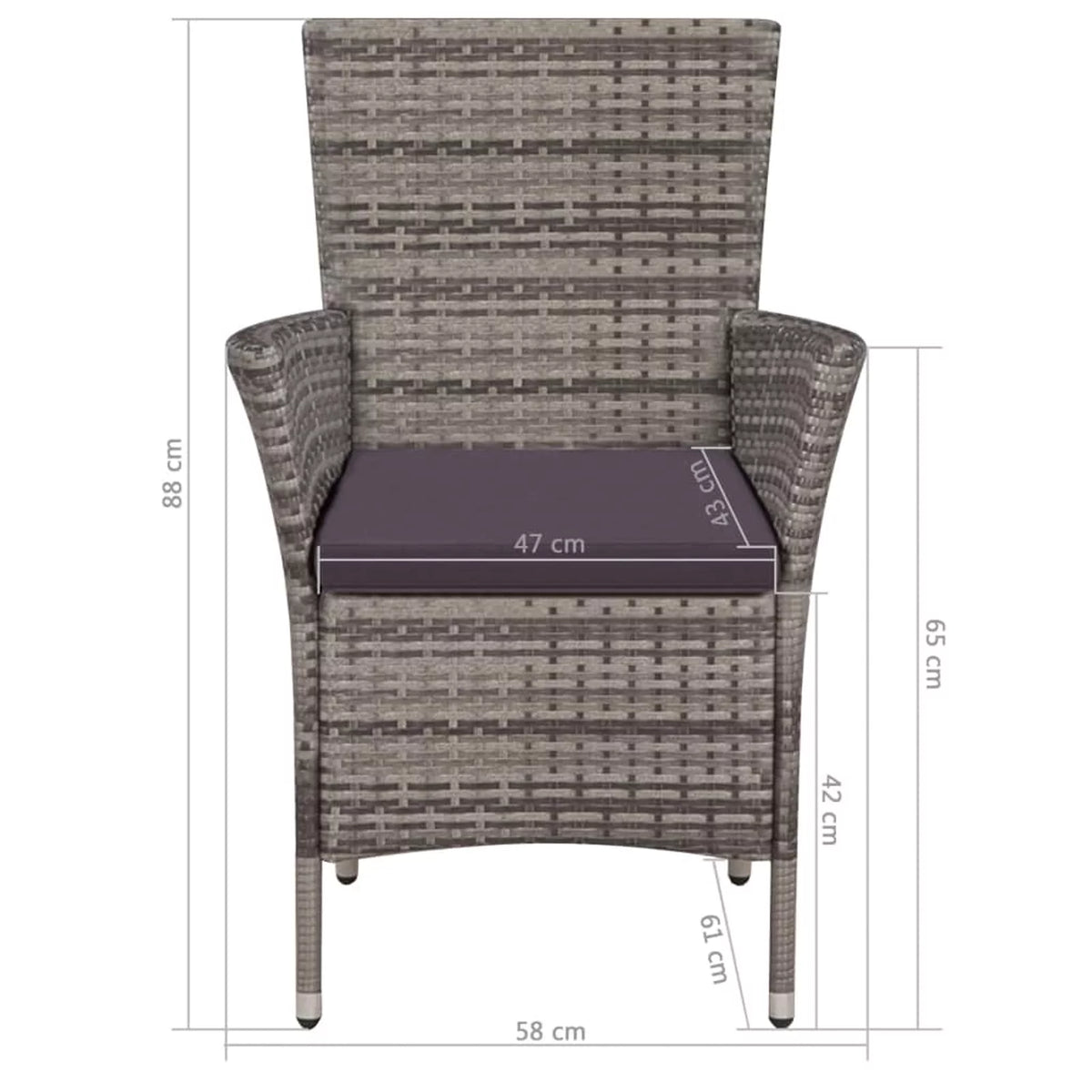 3 Piece Bistro Set with Cushion Gray Poly Rattan S7859