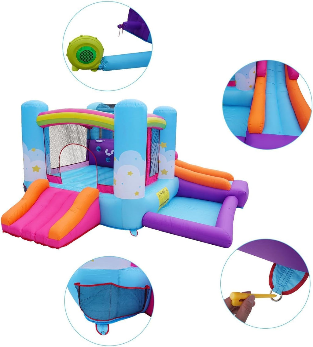 Inflatable Bounce House with Air Blower, Ball Pit, Slides, Reinforced PVC Bounce Floor R114