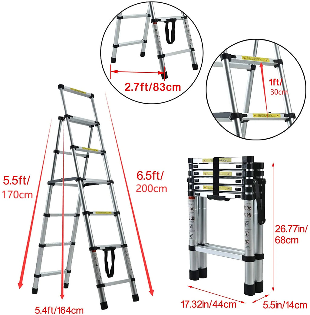 5+6 Steps Foldable Telescopic Aluminum Ladder K74339