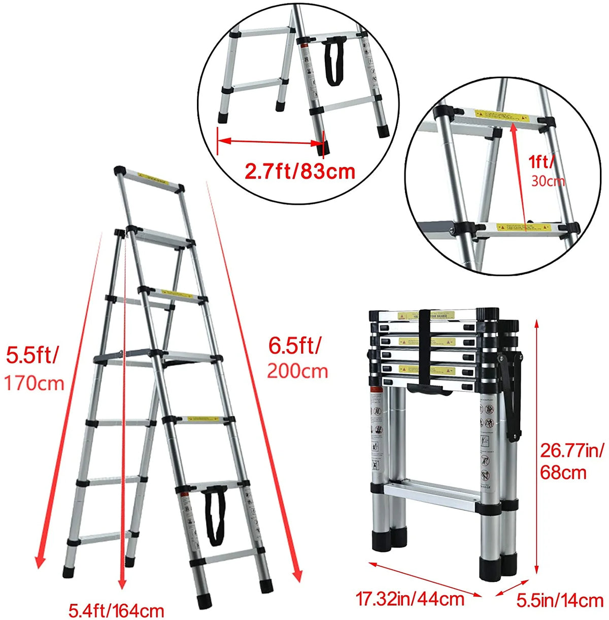 5+6 Steps Foldable Telescopic Aluminum Ladder K74339
