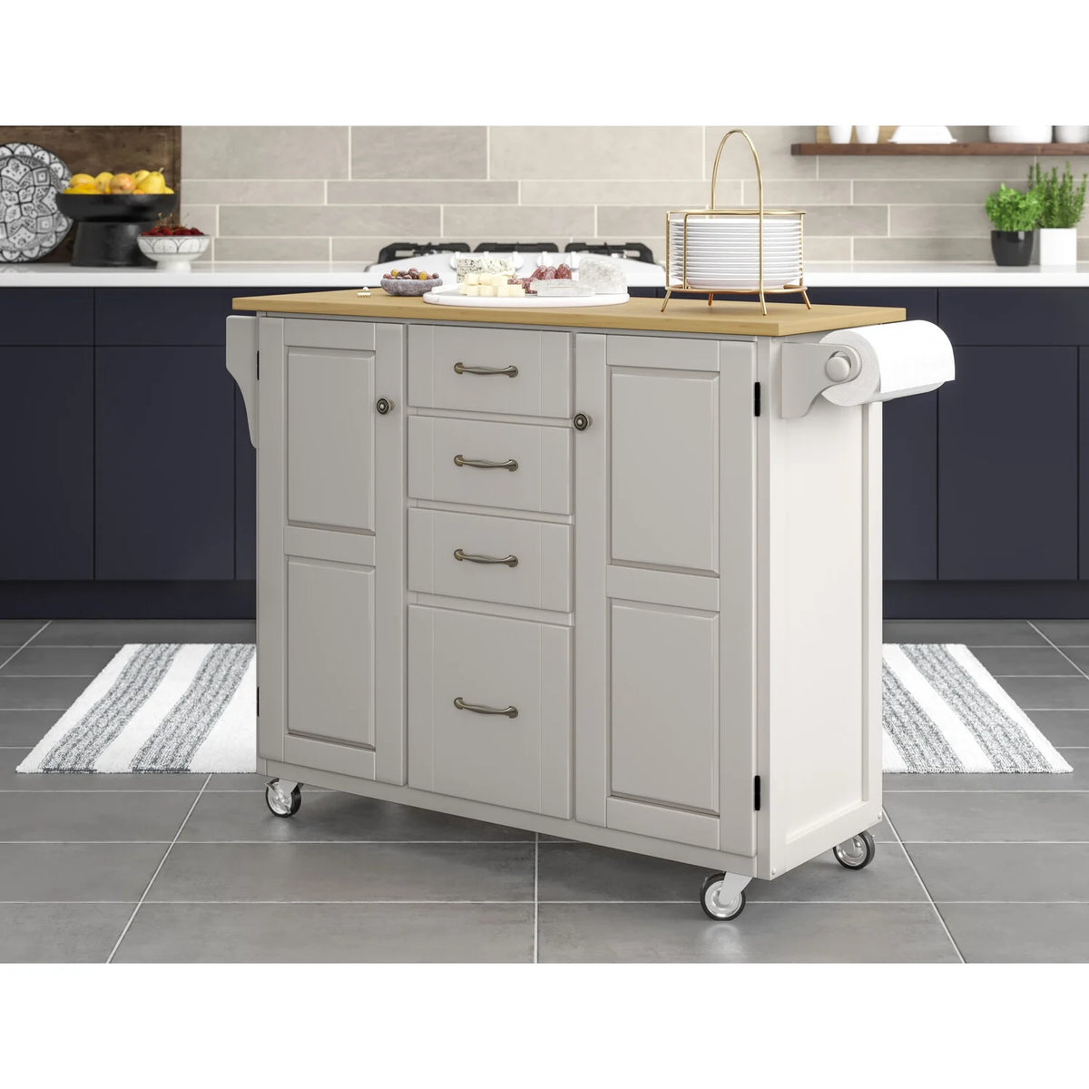 Off White Wood Rolling Kitchen Cart M443127