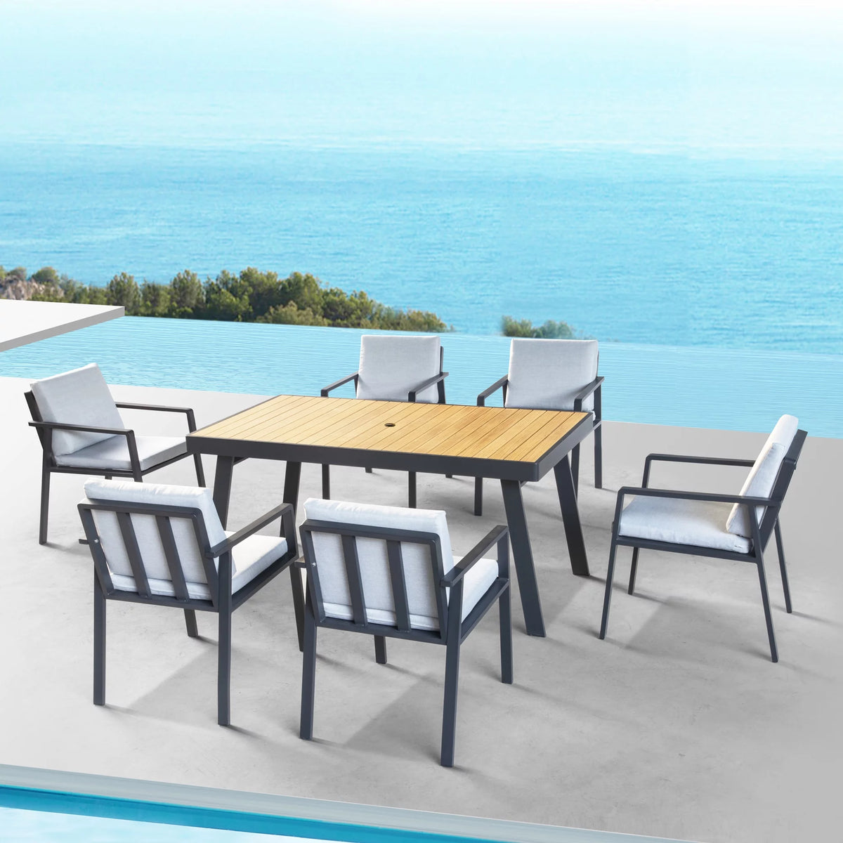 7 Pieces Outdoor Dining Set with Umbrella Hole G534812