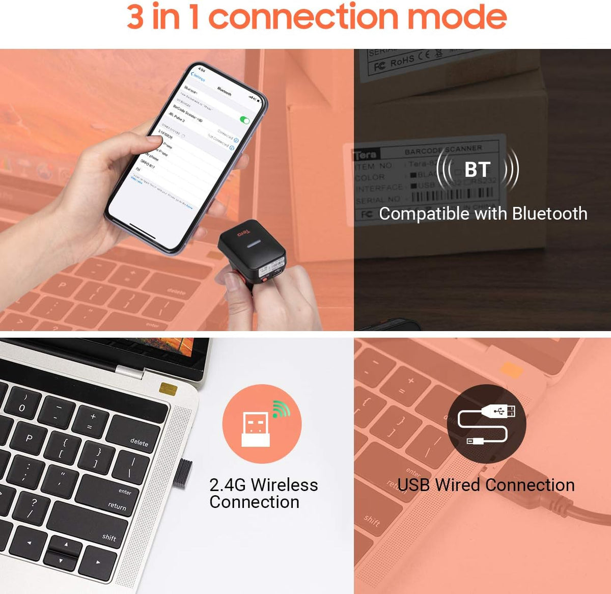 Wireless Ring Barcode Scanner with Bluetooth H108001