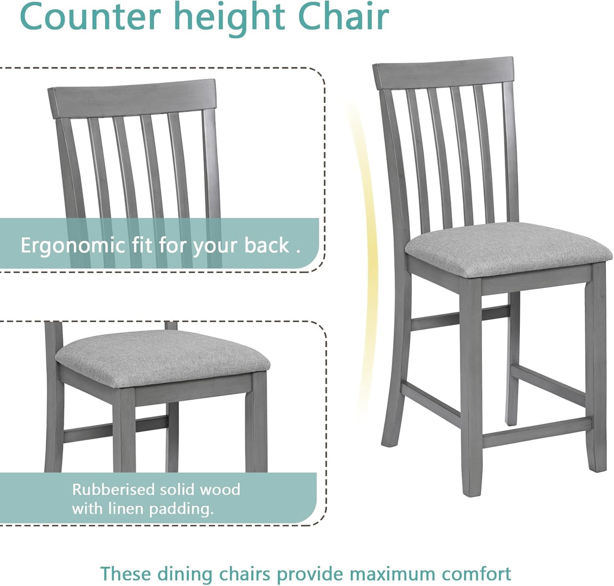 5 Piece Counter Height Dining Table Set with 4 Upholstered Chairs, Dove Gray W279