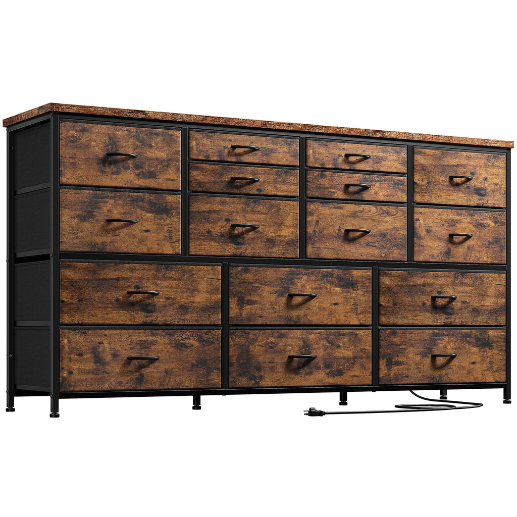 Black 16 Drawer Fabric Dresser TV Stand with Power Outlet P63785