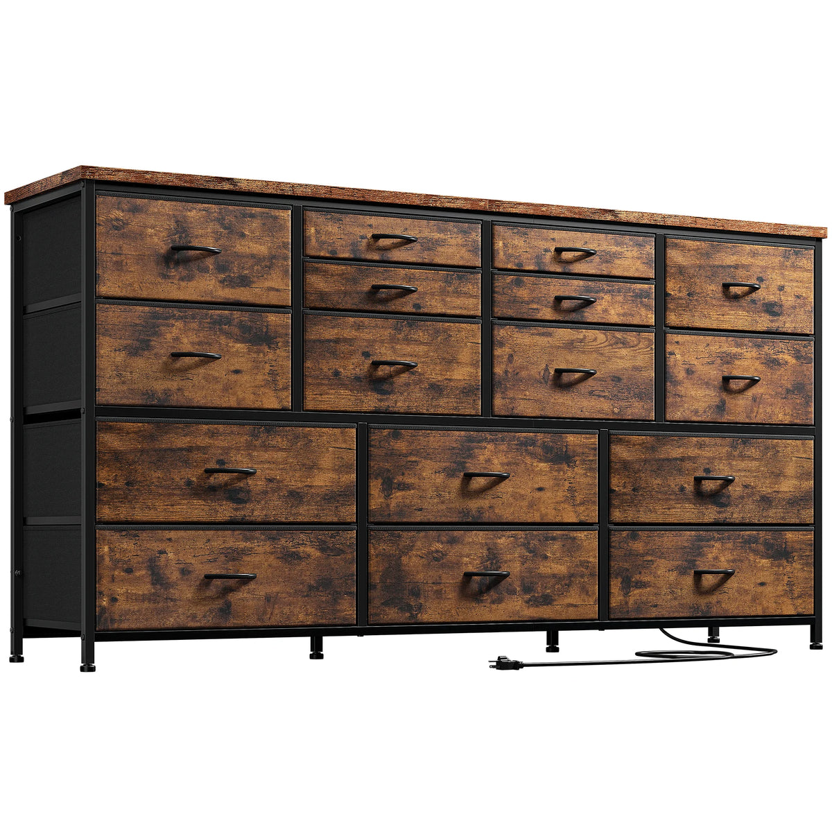 Black 16 Drawer Fabric Dresser TV Stand with Power Outlet P63785