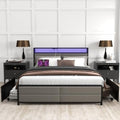 Grey Full Size Bed Frame with 4 Storage Drawers Y518