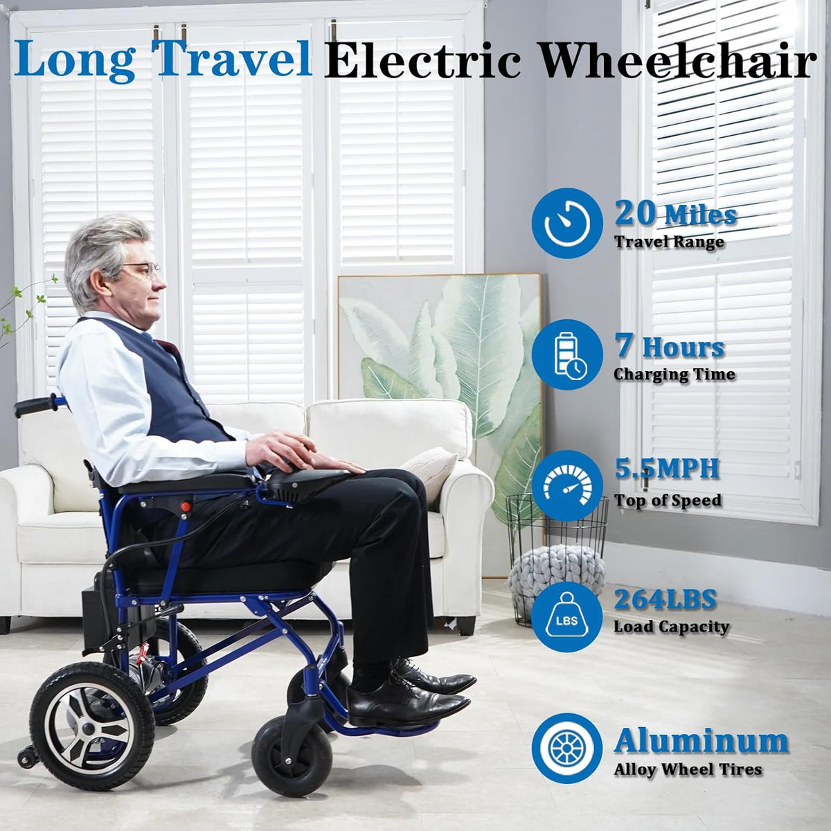 Foldable Electric Wheelchair with LED Light Y678443