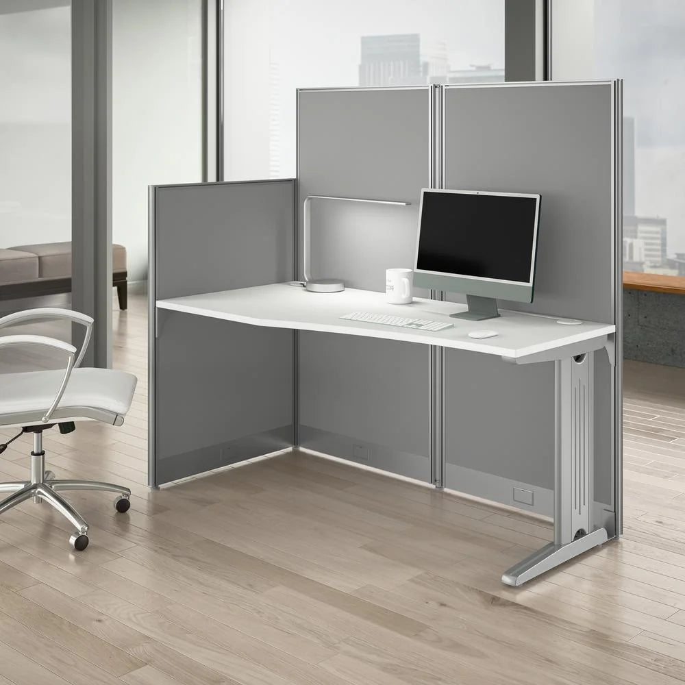 Engineered Wood Straight Cubicle Desk in Pure White T399699