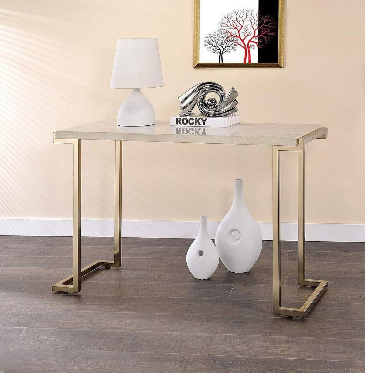 Champagne Beige Faux Marble Top Console Table X40114
