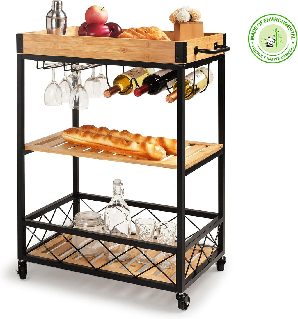 Bamboo Kitchen Cart with Mesh Shelves N527