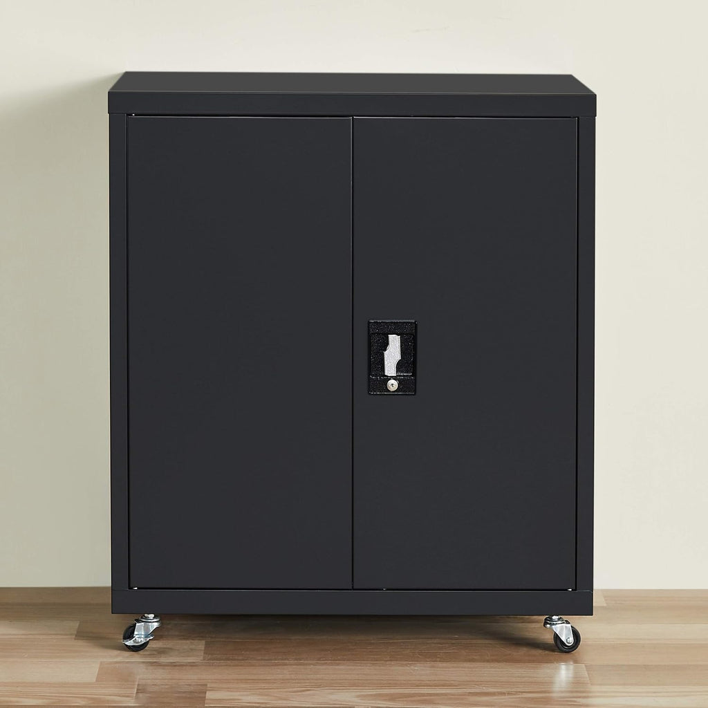 Black Metal Locking Cabinet with Wheels F2486