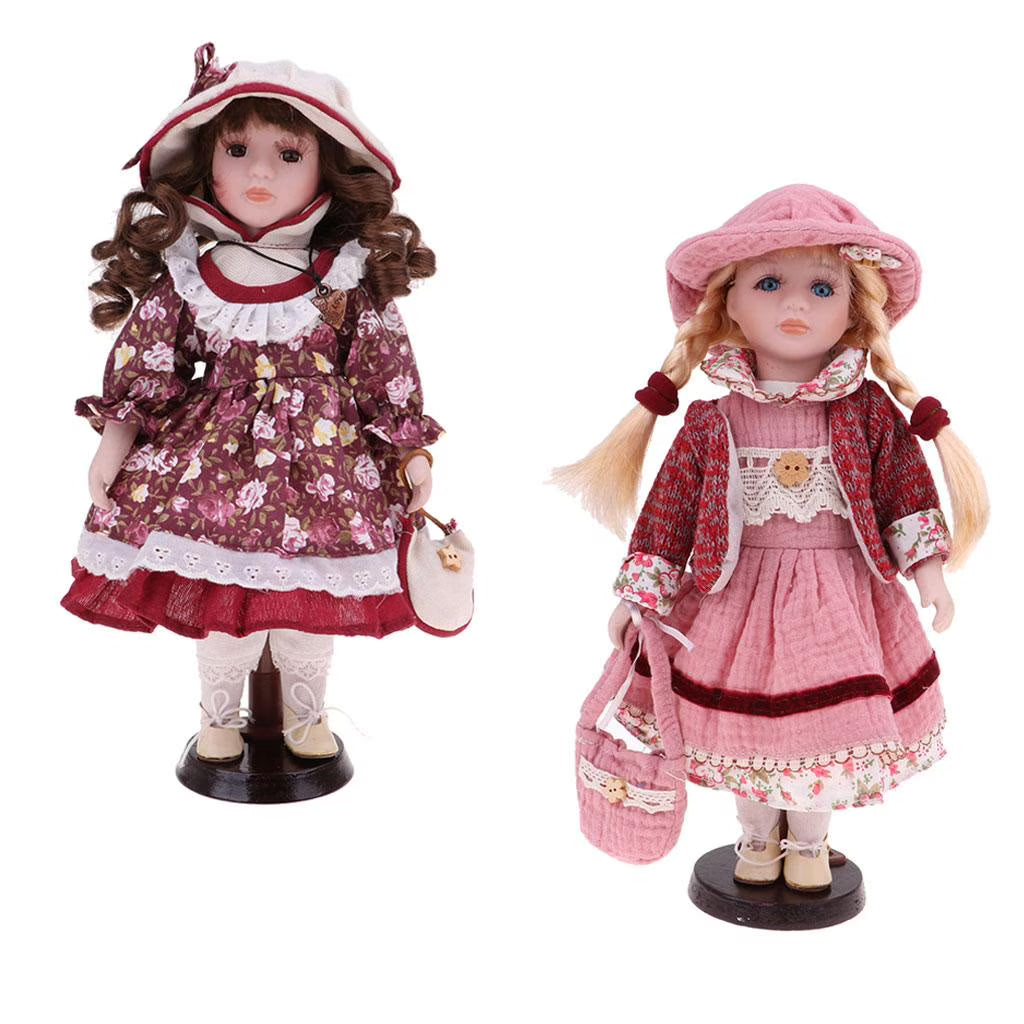 Porcelain Doll with Display Stand, Pack of 2pcs U983