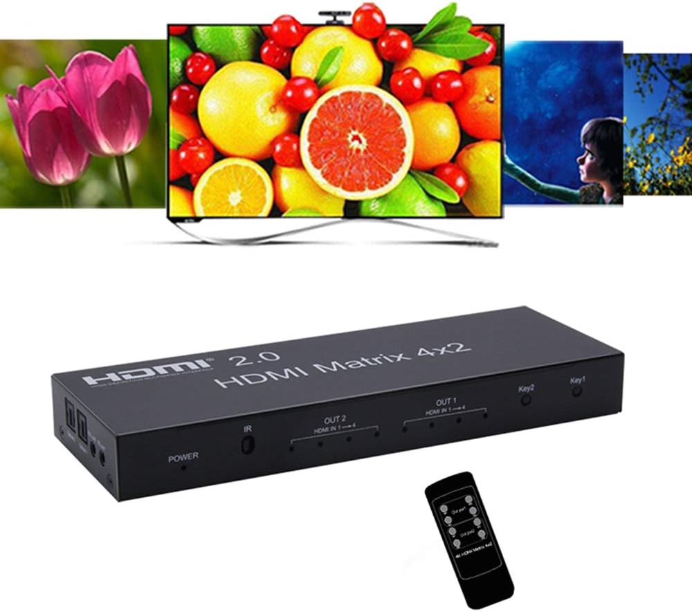 4K HDMI 2.0 Matrix 4X2 Switch with Optical & L/R 3.5mm Output, IR Remote Control, Pack of 2 Q870