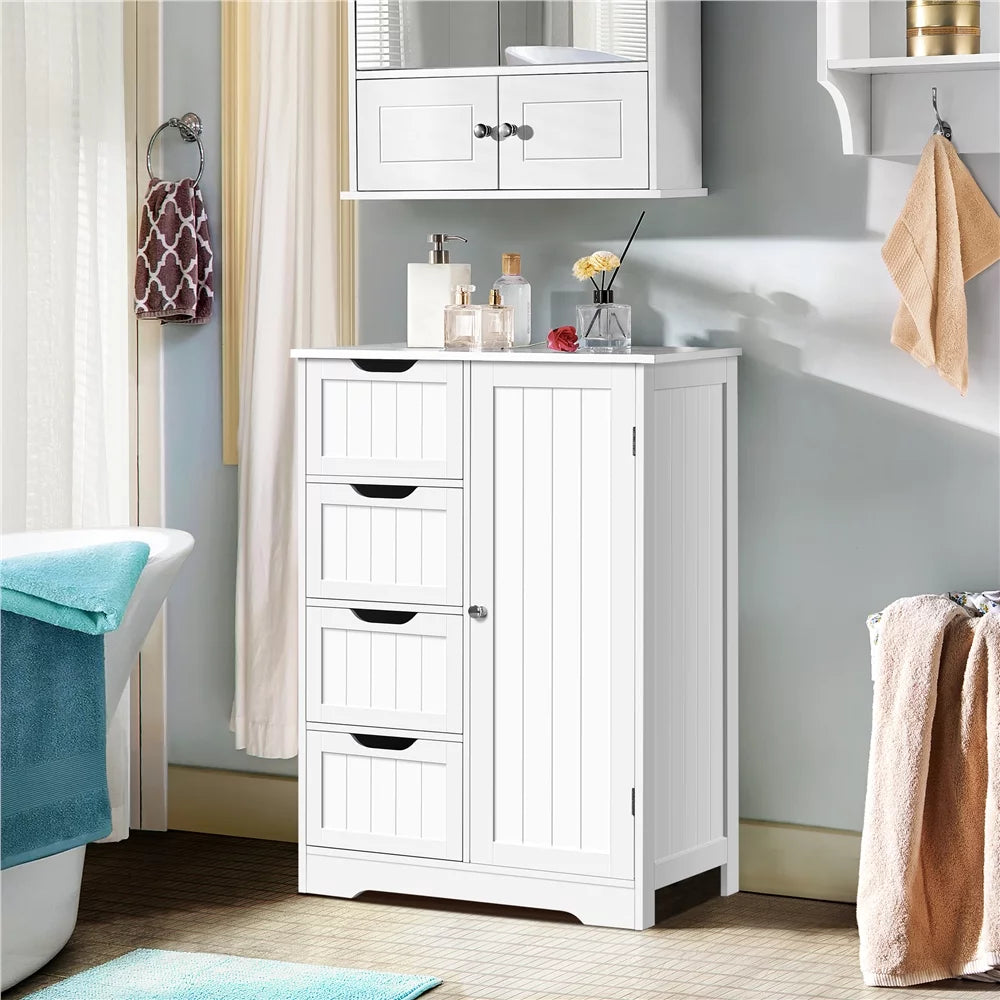 White 4 Drawer Wooden Bathroom Floor Cabinet J745