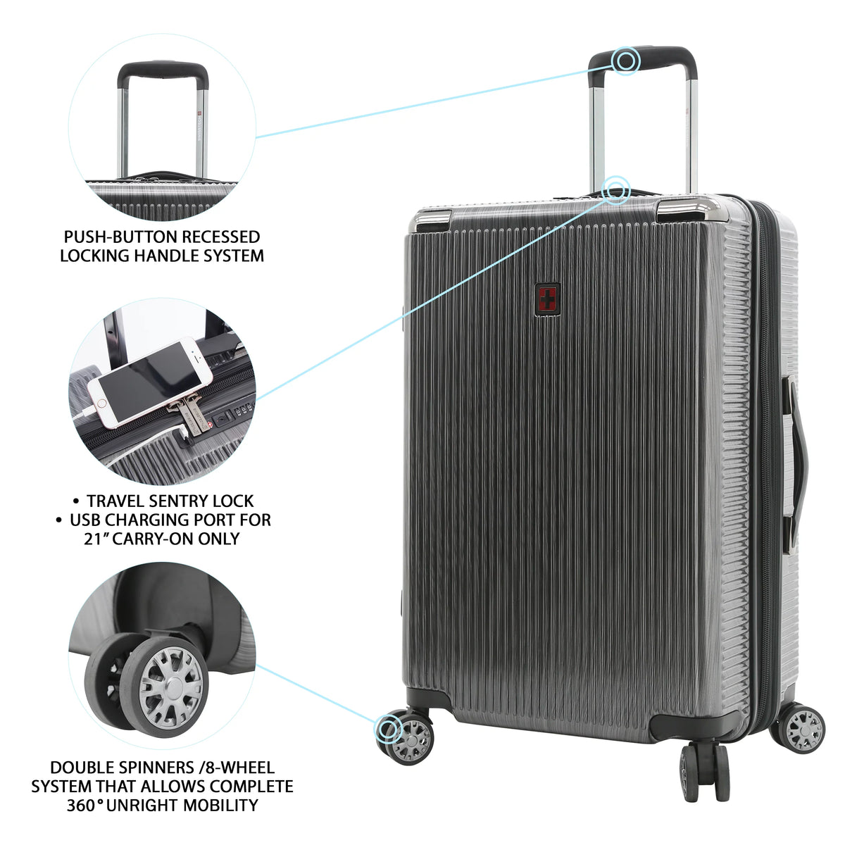Charcoal 29" Hard side Rolling Upright Luggage W243