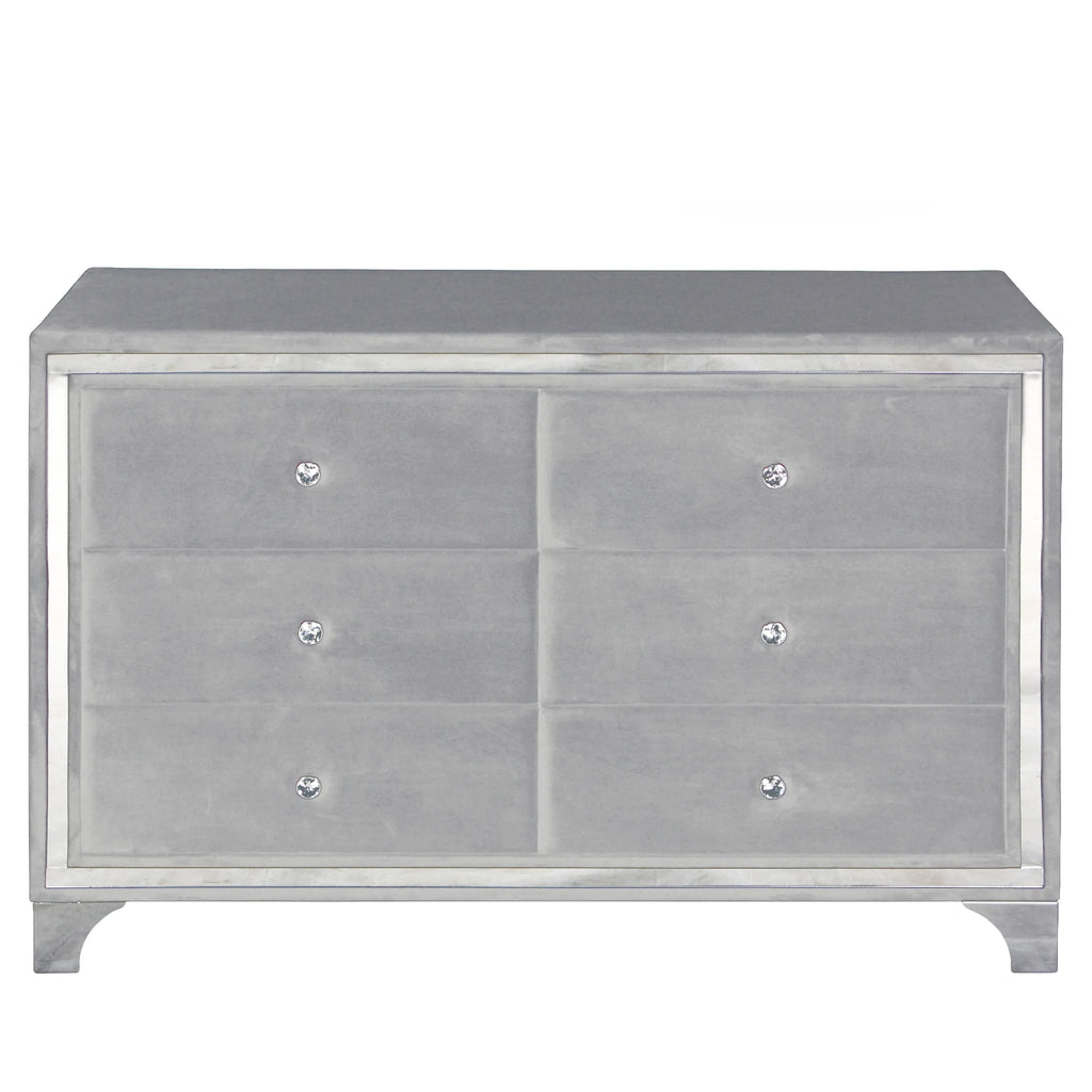 Gray Velvet Upholstered Double Dresser S689