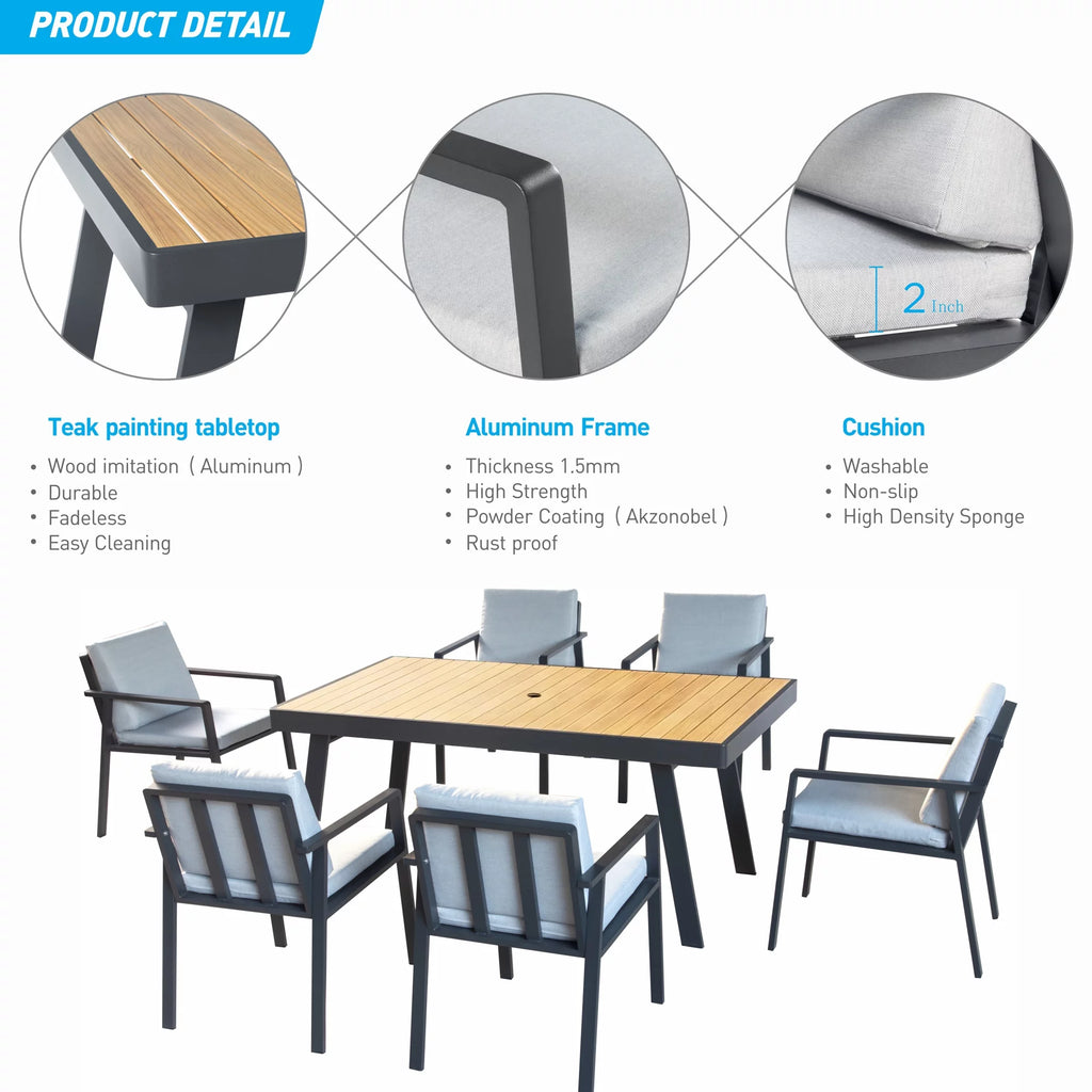 7 Pieces Outdoor Dining Set with Umbrella Hole G534812