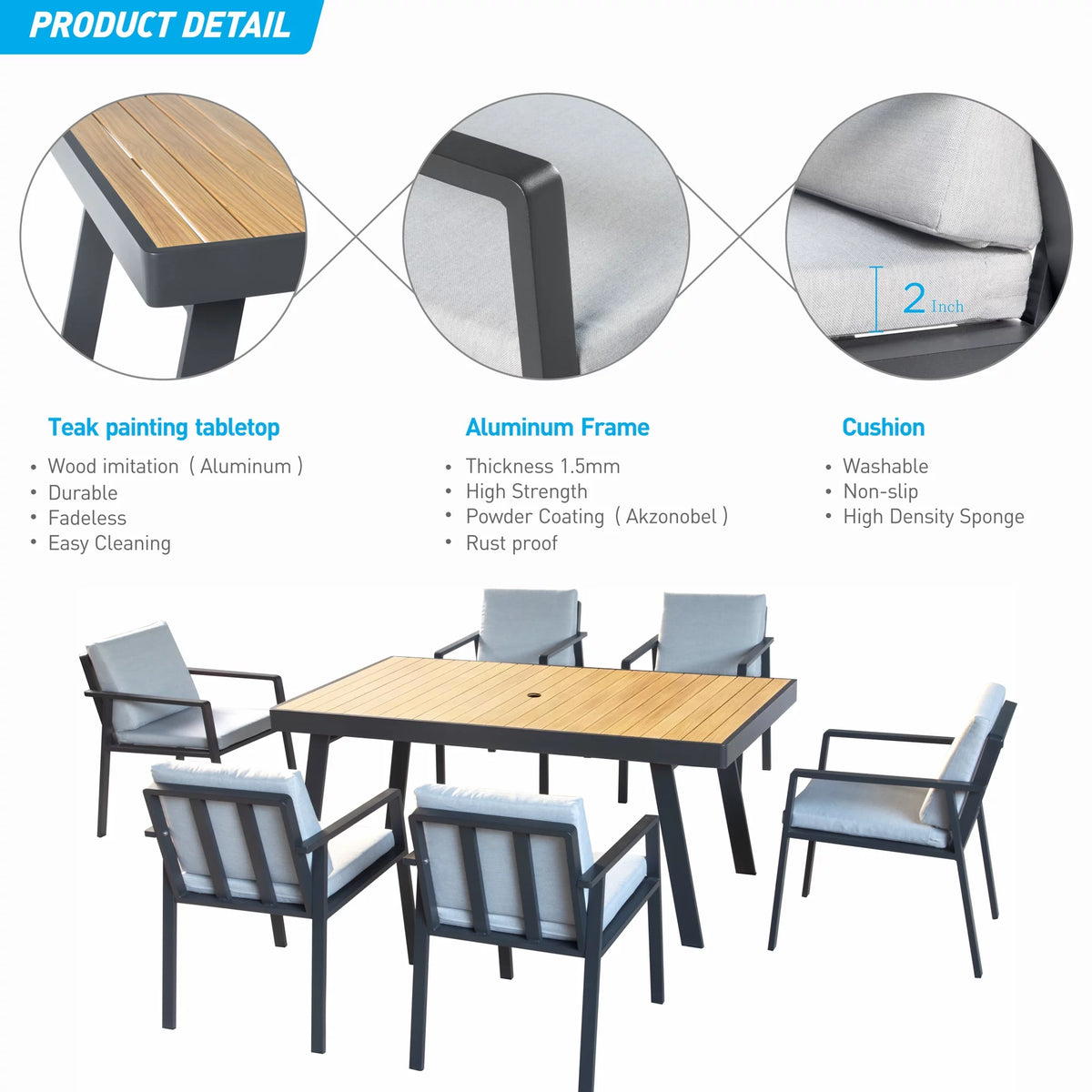 7 Pieces Outdoor Dining Set with Umbrella Hole G534812