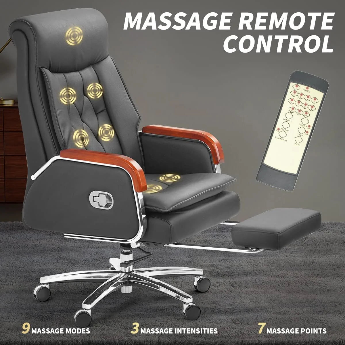 Black Leather Reclining Office Chair with Footrest B2267