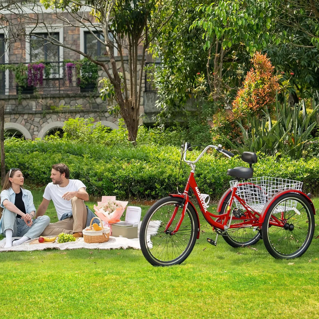 24" 7-Speed 3 Wheel Adult Tricycle with Basket K207