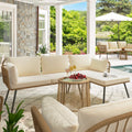 L-Shaped Wicker Patio Sofa Set with Cushions and Coffee Table P826633