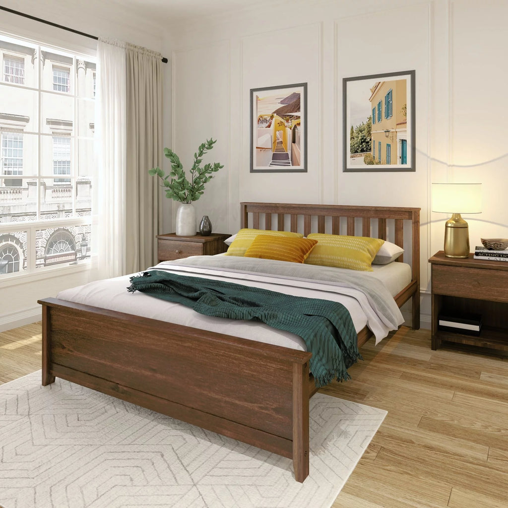Queen Bed Frame with Slatted Headboard Solid Wood Walnut X2499