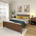 Queen Bed Frame with Slatted Headboard Solid Wood Walnut X2499