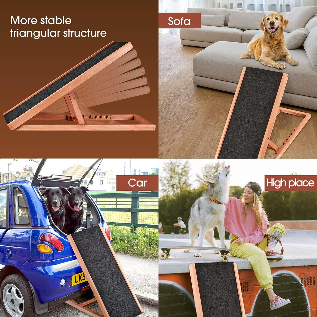 Wooden Height Adjustable Pet Ramp with Non Slip Carpet Surface, Foldable (Large) Z88225