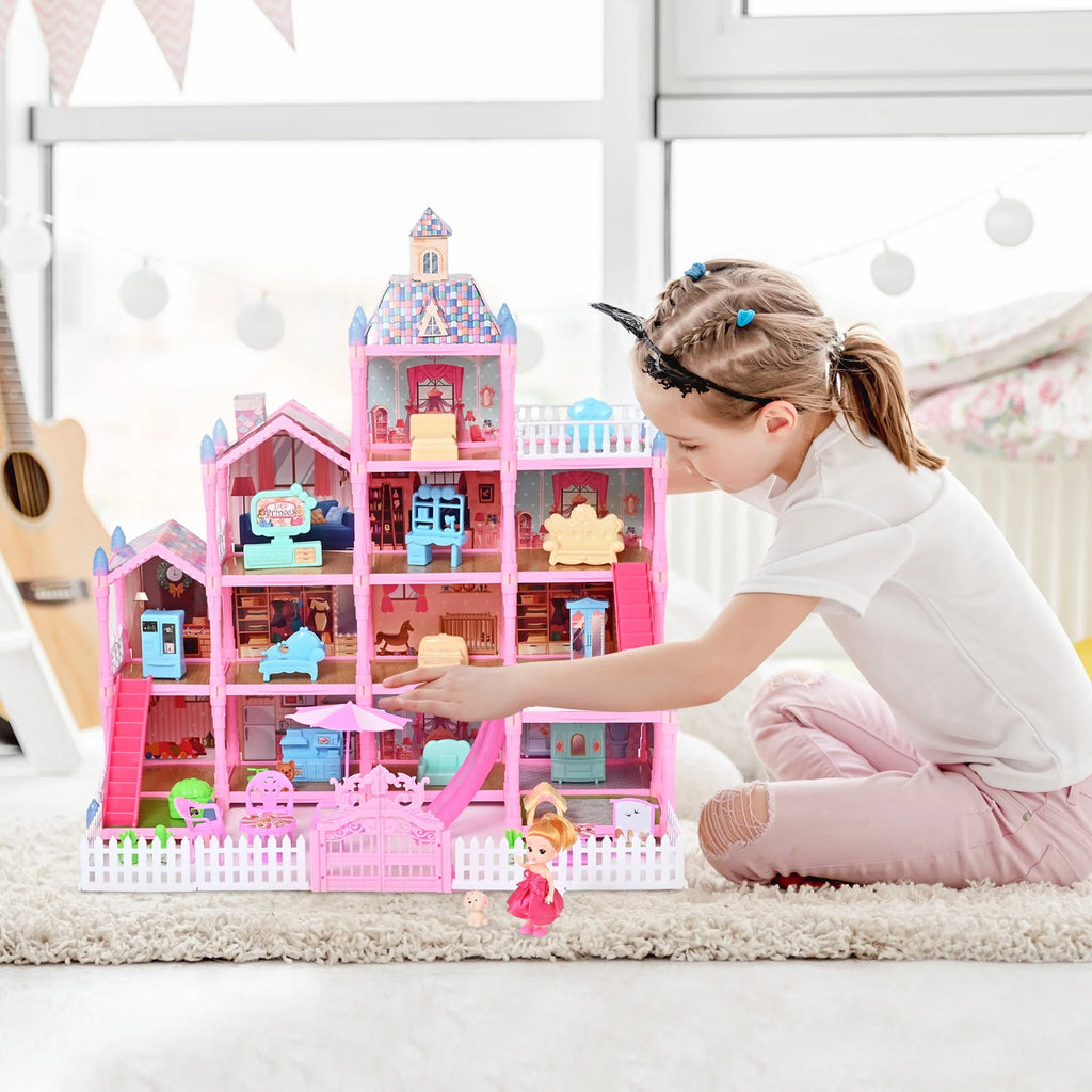 285 PCS 12 Rooms Dollhouse with LED Lights Furniture and Accessories F644