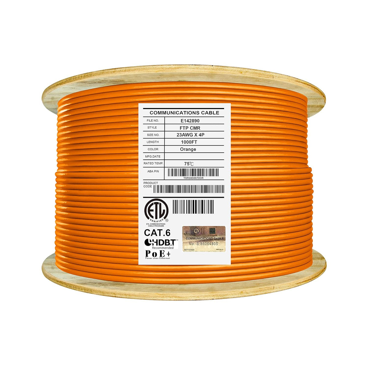 Bulk Ethernet Cable Reel, Cat6 Shielded Riser, 1000ft, Black U92801