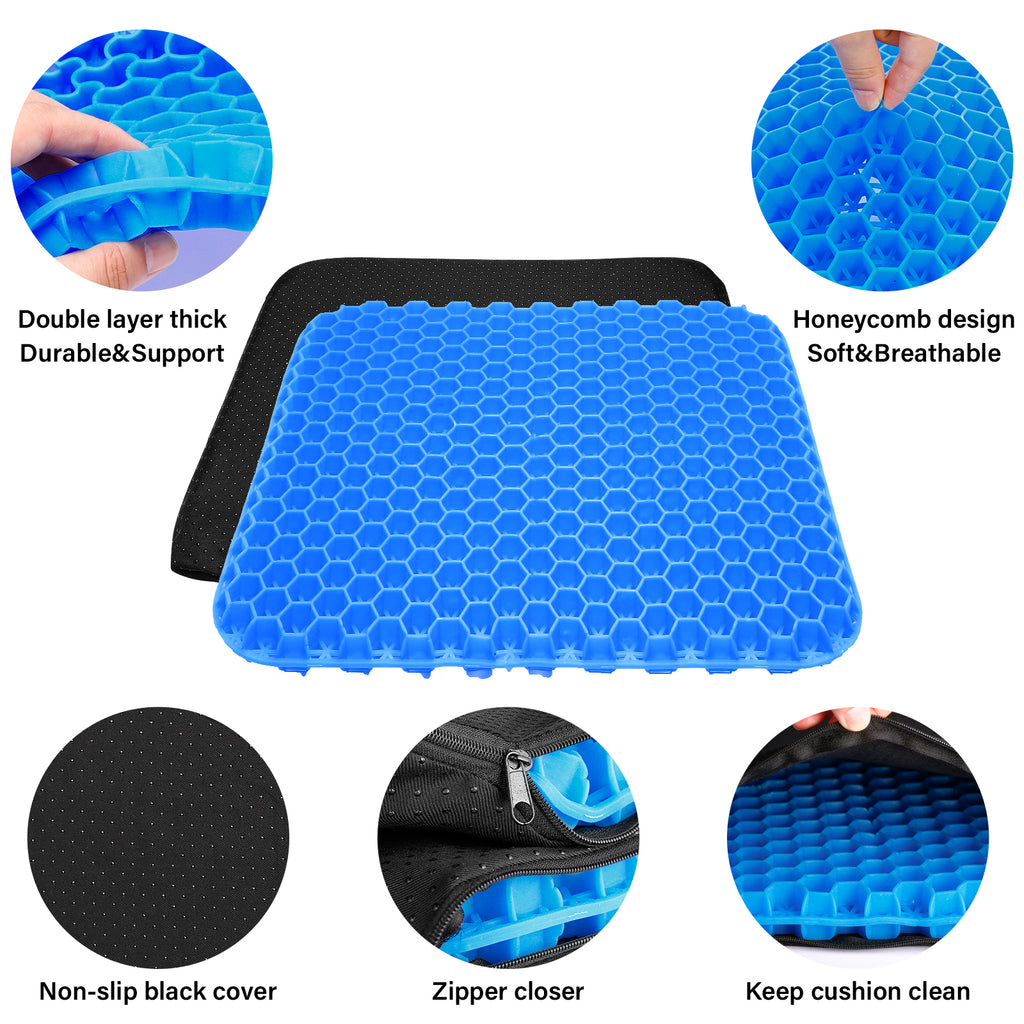 Gel Kayak Seat Cushion with Washable Non-Slip Cover, Waterproof Double Thicken Layer, Breathable Honeycomb Design, 14.9inch*12.9inch*1.1inch H137279