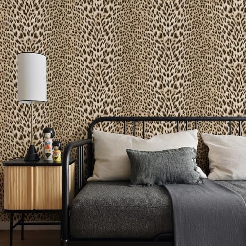 Gold Glitter Non-pasted 3D Embossed Leopard Print Wallpaper N99113
