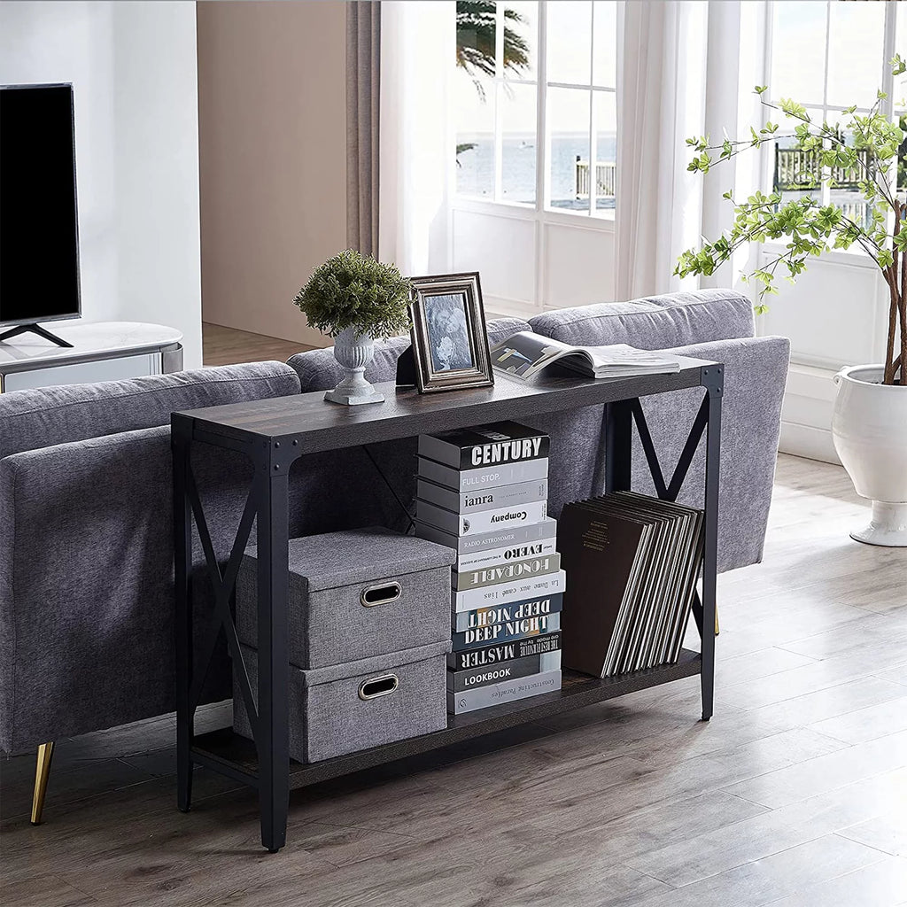 46 Inch 2-Tier Dark Rustic Oak Console Table U72967